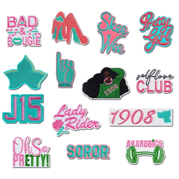 [18pcs Embroidered Patches] 18pcs Sorority Embroidered Patch Collection - Iron-On & Sew-On Style, Durable Craft Materials, 18 Unique Patterns for Clothing, Hats, Jeans & Backpacks