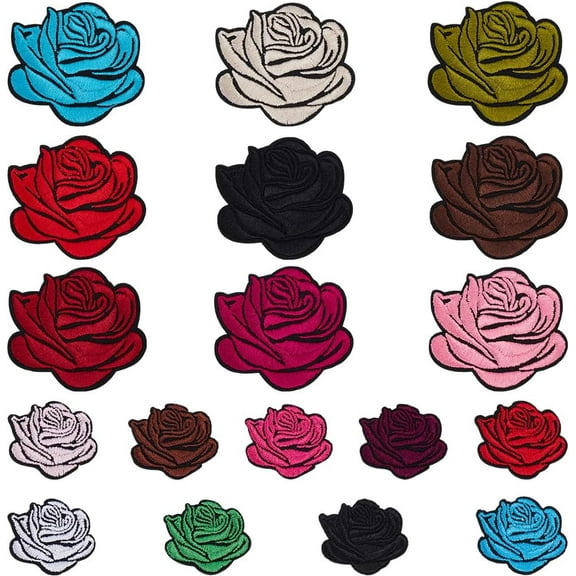 36Pcs 18 Styles Embroidered Rose Patches Colorful Flower Iron on Patch Floral Boho Embroidery Sew on Repair Badge Appliques Bulk for Sewing Making Crafts Clothes Shirt Jacket Valentines DIY Colorful