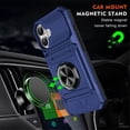 thumbnail image 3 of For Apple iPhone 16 Plus Phone Case with Finger Ring Holder Kickstand, Card Slots，Heavy Duty Shockproof Rugged Protective Working with Magnetic Car Phone Mount,Blue,For iPhone 16 Plus, 3 of 7
