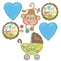 Jungle Safari Welcome Baby Boy Shower Party Supplies Buggy and Monkey Balloon Bouquet Decorations