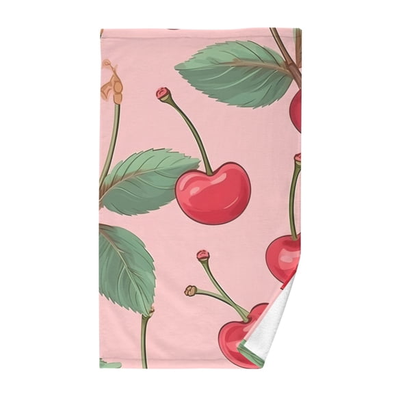 Cherry with Leaves Cotton Face Towels Soft Hand Towel Absorbent Bathroom Towel for Kitchen Hotel Decoration