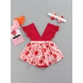 thumbnail image 4 of Seyurigaoka Valentine's Day Baby Girls Sleeveless Romper + Bow Headband, Heart Shape Lace Clothing, 4 of 9