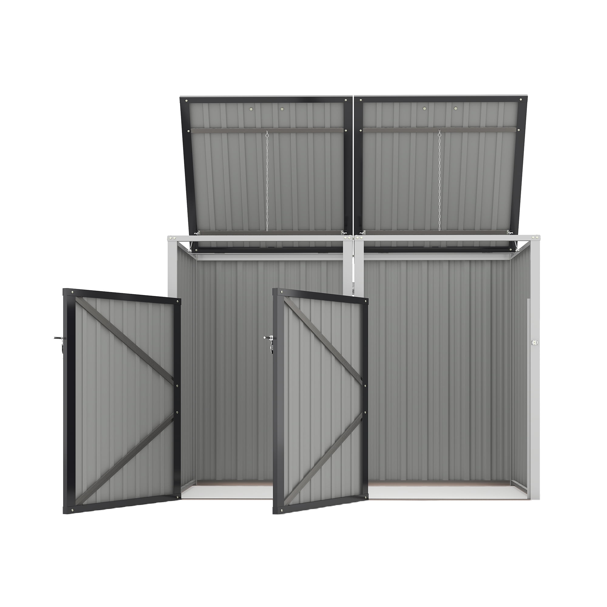 Royard Oaktree Metal Garbage Can Shed for 2 Trash Cans, 54 Cu.Ft Outdoor Storage Shed with Lockable Doors & Waterproof Lid Chain, Bike Sheds & Outdoor Storage for Patio, Garden, Backyard, Dark Grey