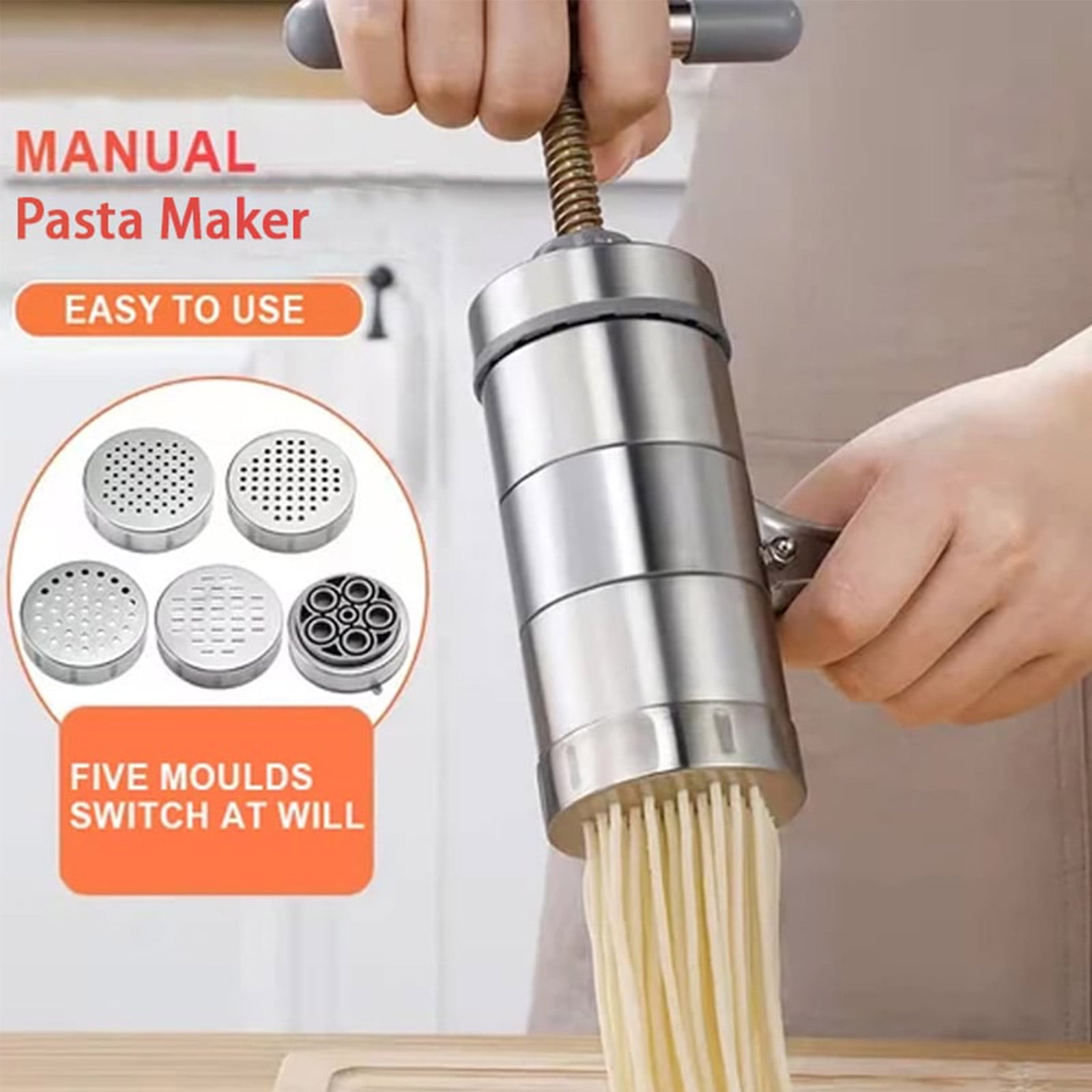 Noodle Press-KSTEE Household Manual Stainless Steel Noodle Press Nodding  Press with 7 Moulds, Orange