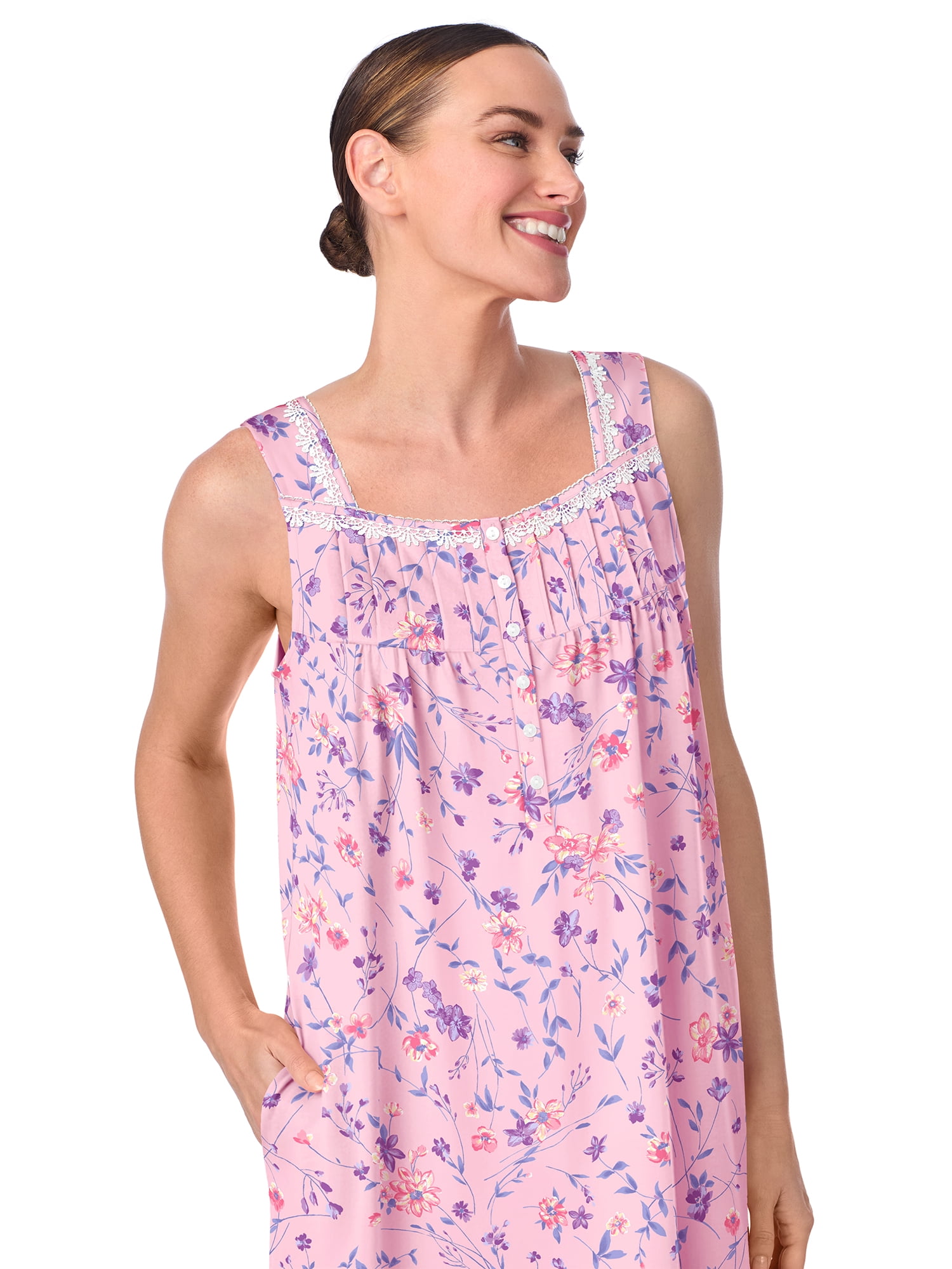 Aria Women's 100% Cotton Sleeveless 40" Nightgown, Sizes XS-5X
