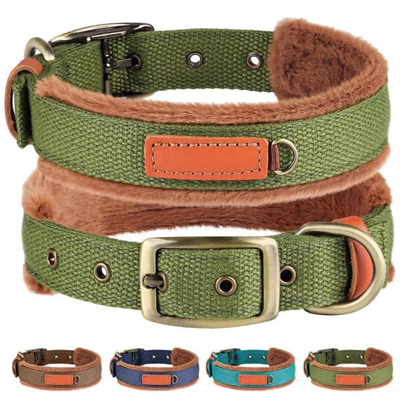 Didog Nylon Dog Collar Adjustable Warm Thicken Plush Padded Neck Strap Metal Buckle