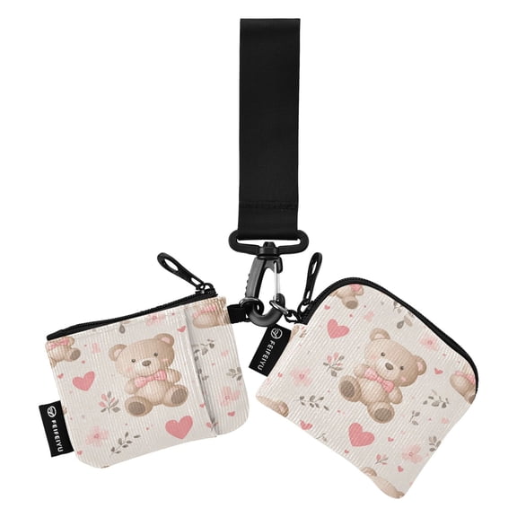 Portable Coin Purse Two 4.13x4.13 Iinches 4.13x3.5 Inches Wrist Coin Purse Keys Coin Purse Portable Women's Purse Super Cute Brown Bear