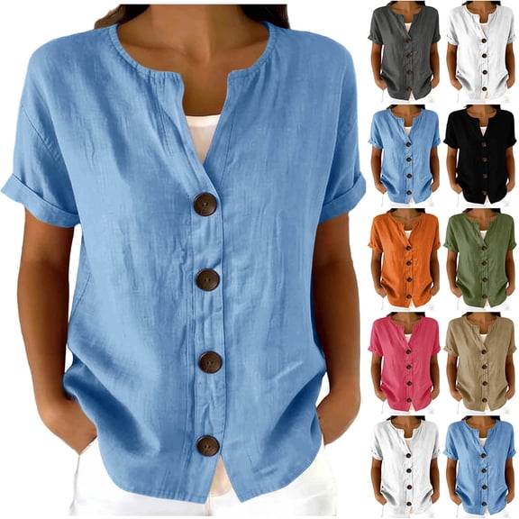 Yievot Womens Button Down Shirts Short Sleeve Loose Casual Tops Ladies Summer Blouses