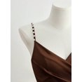 thumbnail image 5 of Brown Satin Bodycon Dress With Pearl-Embellished Spaghetti Straps, Crossover Neckline, Ruched Waist And Side Slit, 5 of 5