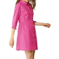 thumbnail image 5 of INSPIRE CHIC Women's Shirt Dress 3/4 Sleeve Button Down Mini Dresses Fuchsia L, 5 of 8