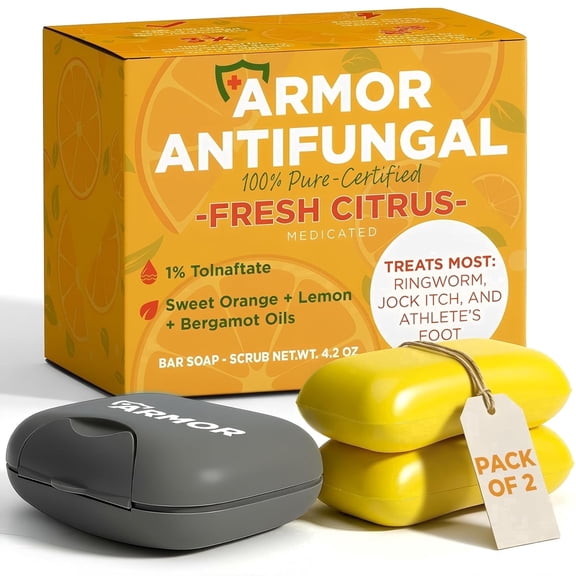 Antifungal Soap with Lemon Oil | Medicated Jock Itch Treatment Helps Fight Ringworm & Athlete’s Foot | Tolnaftate 1% Antifungal Cleansing Bars with Case | Infused with Sweet Orange & Grapefruit Oils