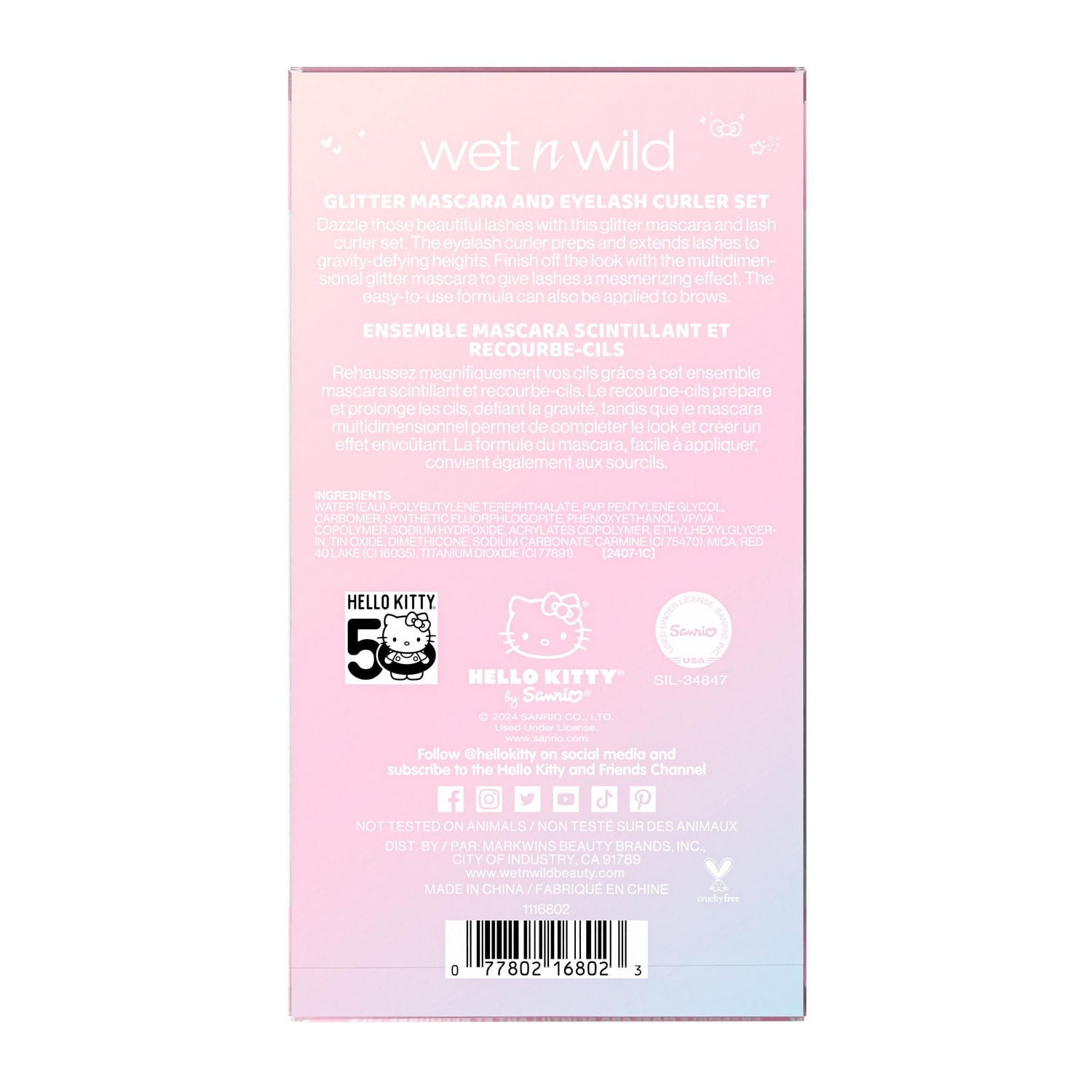 Ensemble Mascara Pailleté & Recourbe-Cils Hello Kitty Mascara Pailleté & Recourbe-Cils