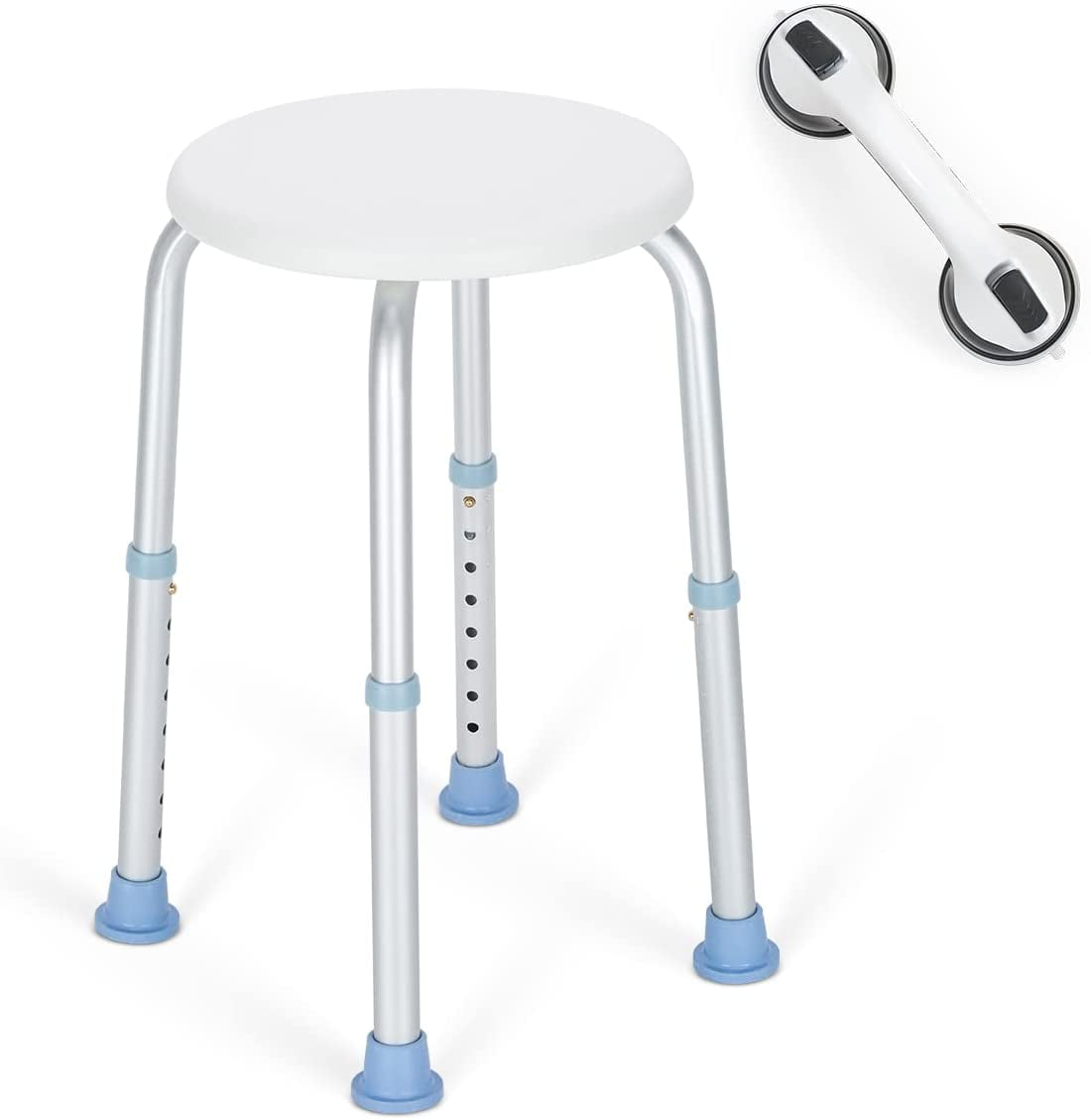 OasisSpace Heavy Duty Adjustable Shower Stool with Free Grab Bar, Medical Tool Free Bathtub Chair Durable for Elderly, White