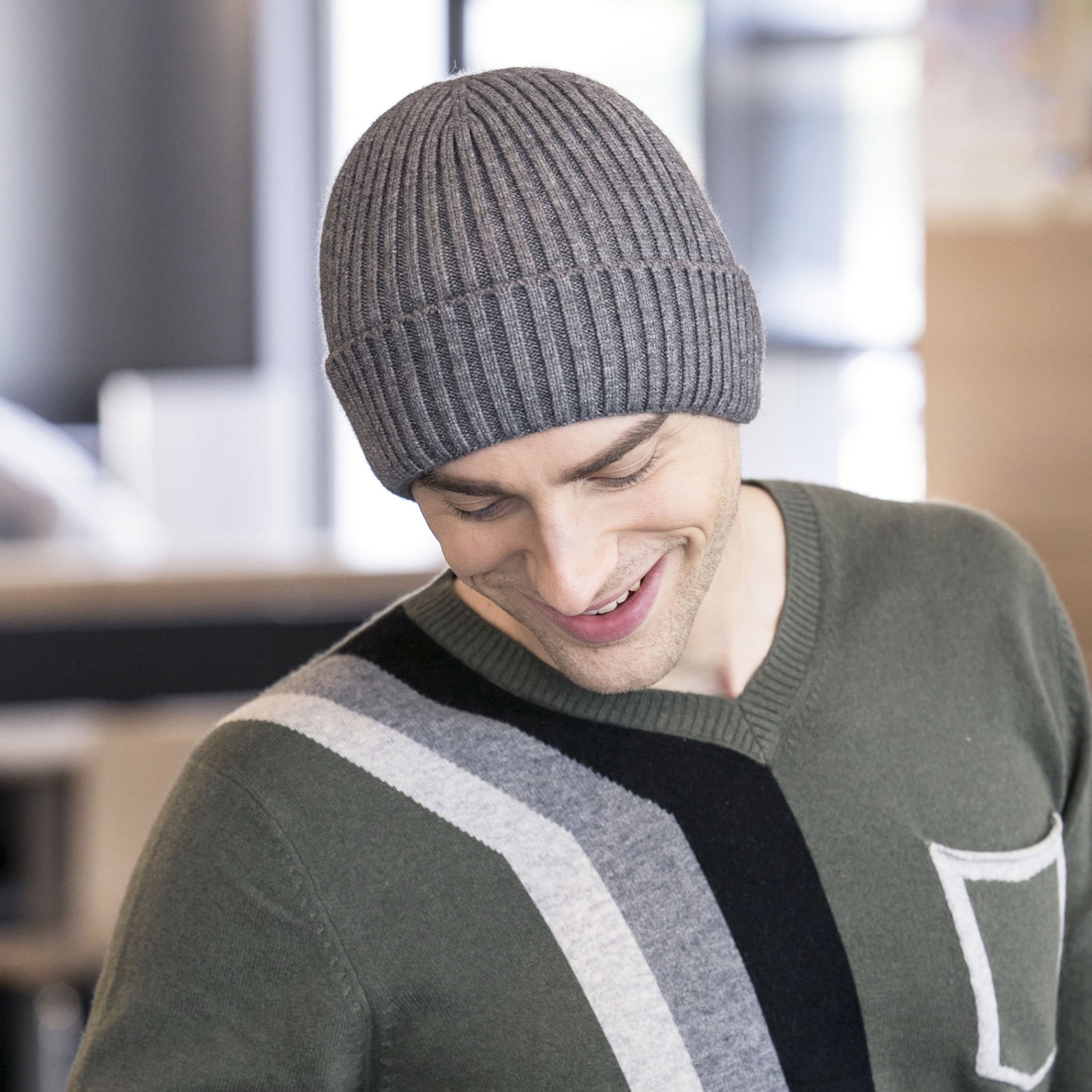 Visland Beanie Hat High Elastic Warm-keeping Knitted Cotton Thickened Men's  Winter Hat for Outdoor