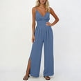 thumbnail image 2 of Two Piece Sets for Women Summer Crew Neck Lounge Short Jumpsuit With Adjustable Straps Side Slits And Pockets, 2 of 6