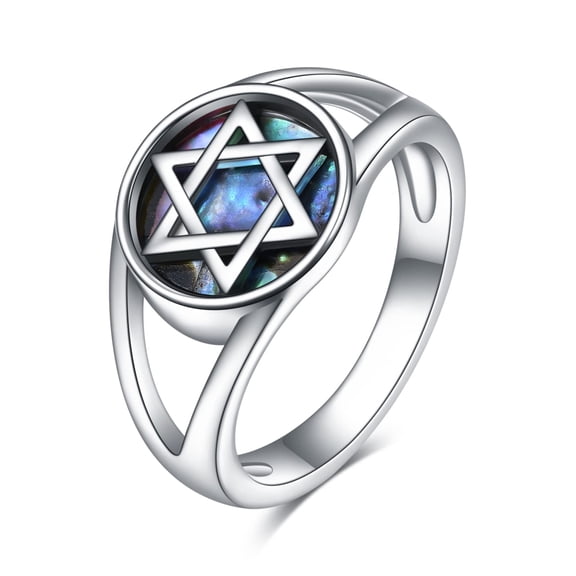 David's Star Band Ring 925 Sterling Silver Star of David Ring in Abalone Shell US7