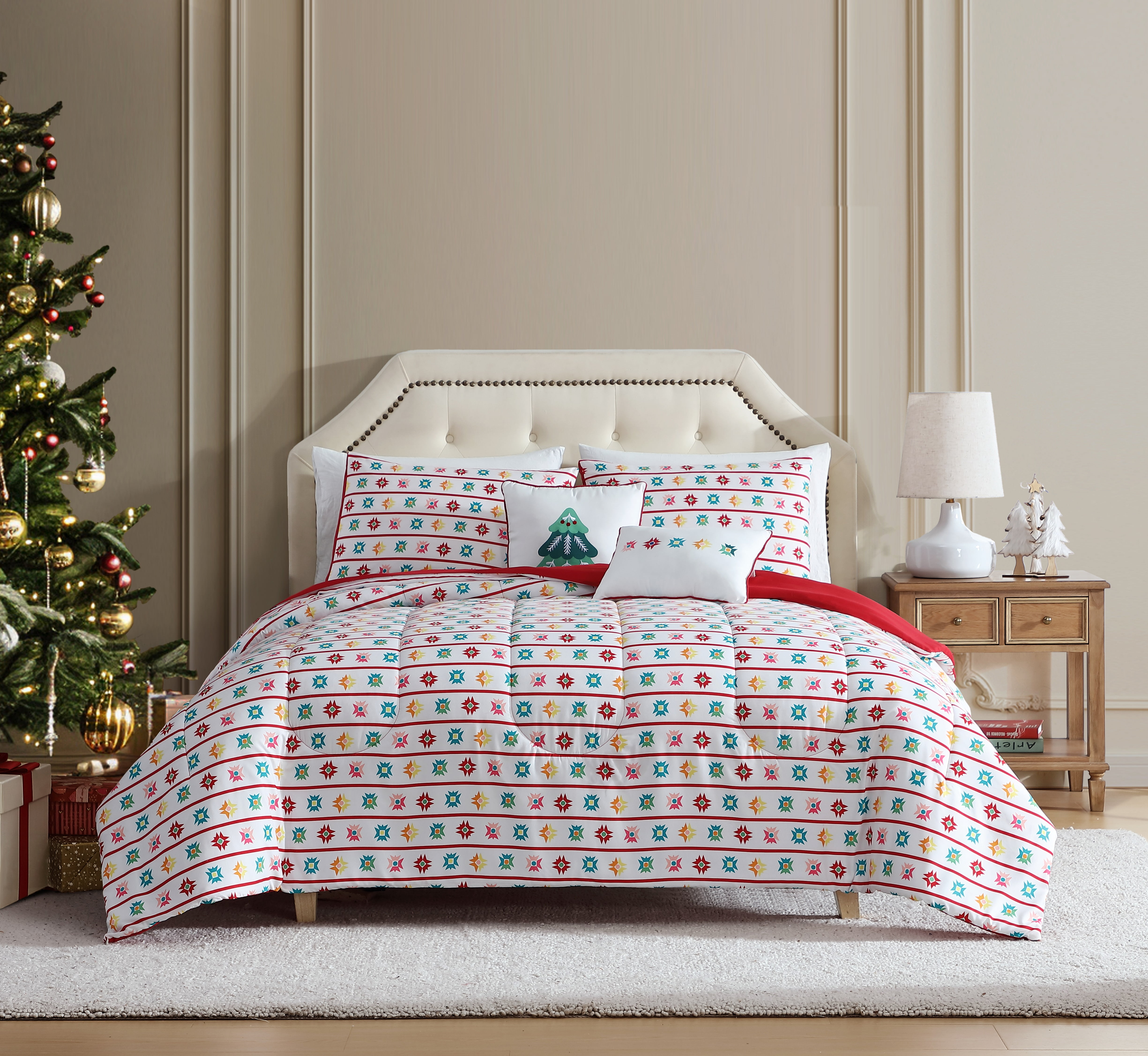 Holiday Time 5 pieces Comforter Set, Full/Queen Bedding Set Craft Star