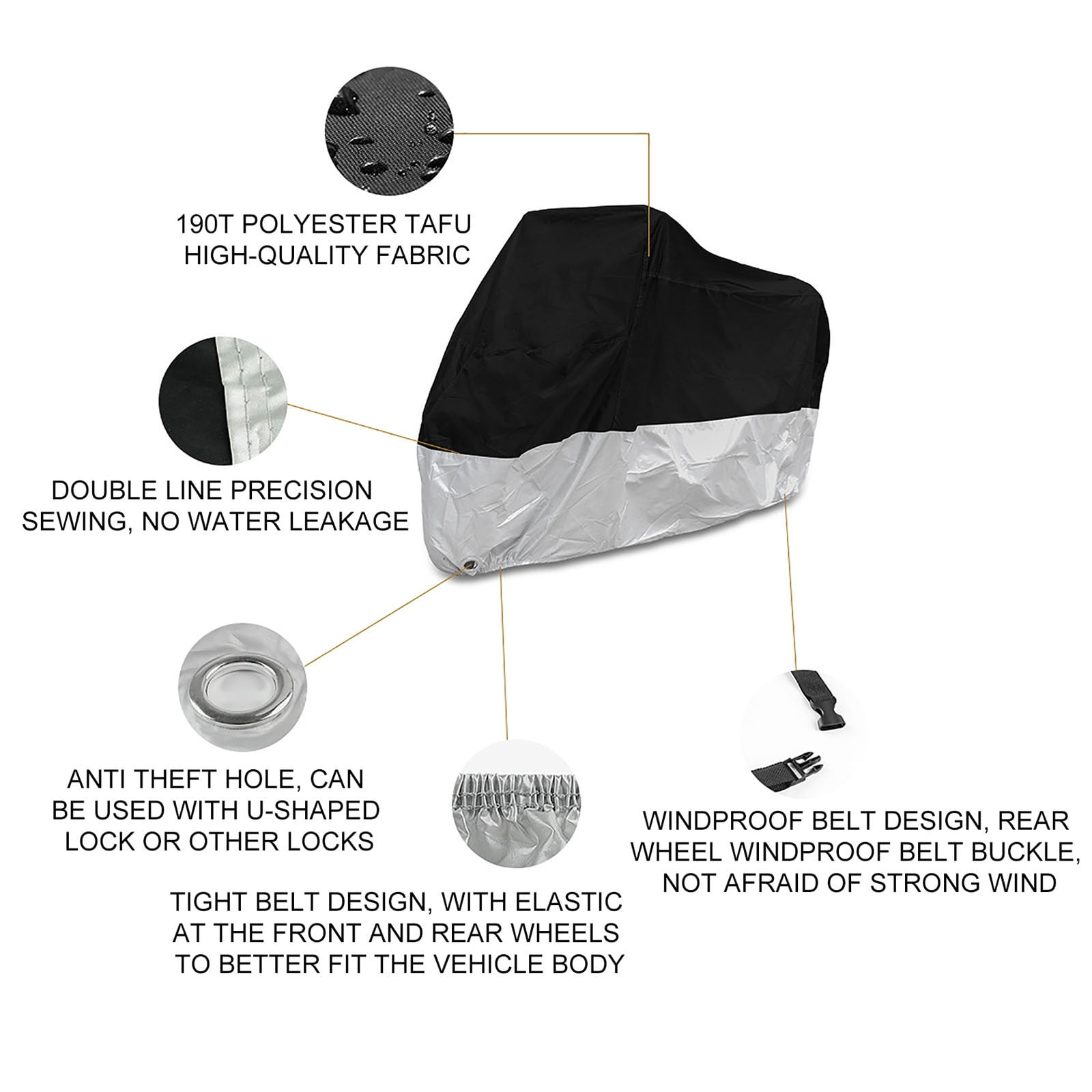 Dwellis Motorcycle Cover 190t Thick Waterproof Outdoor Vehicle Accessories, Dirt Bike Cover Powersports Accessories Sunproof Windproof, Dustproof, Coated Clothall Weather Protection Silver