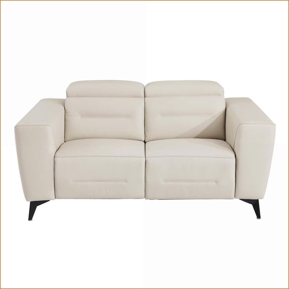 Recliner Loveseat with Power Recline, Top Grain Italian Leather, USB & Chrome Legs, Kiln-Dried Brazilian Hardwood Frame | Beige | Leather