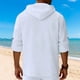 thumbnail image 5 of Ceisia Men's Regular Fit Cotton Linen Blend Hooded Roll-Tab 3/4 Sleeve Solid Color Casual Shirt Gifts, 5 of 9