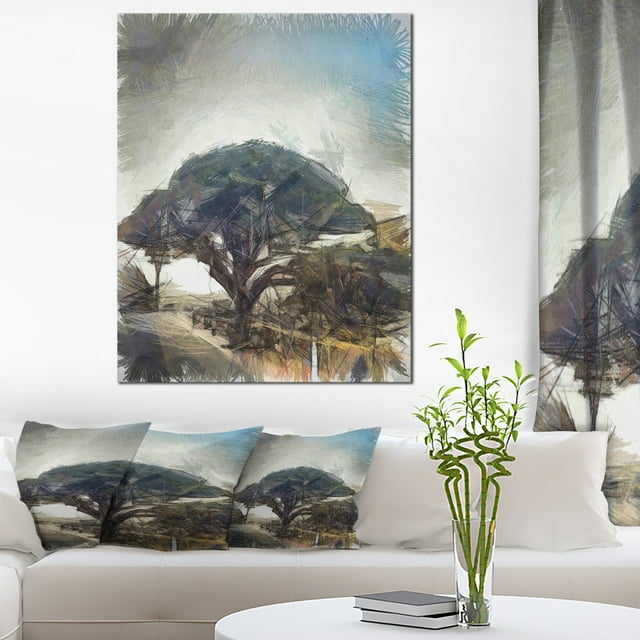 Lonely Oak Tree Aquarelle Croquis - Grand Paysage Art sur Toile