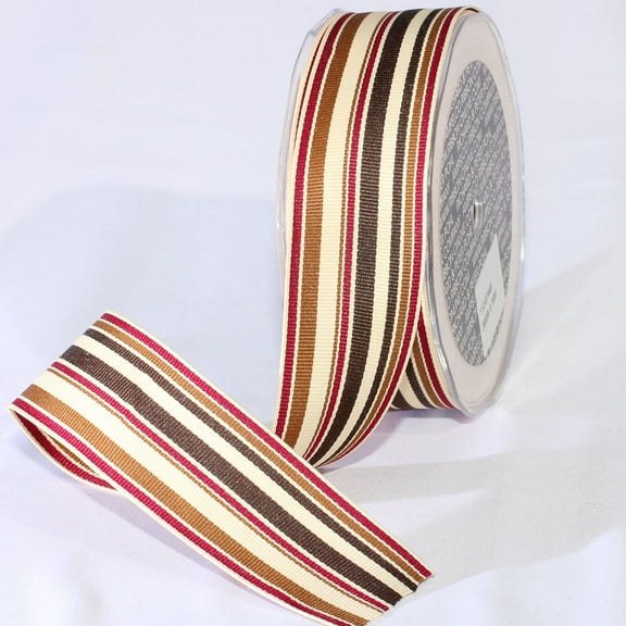 The Ribbon People Ivory and Brown Contemporary French Stripe Craft Ribbon 1.5" x 33 Yards