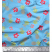 Soimoi Blue Cotton Poplin Fabric Floral & Pine Fruits Fabric Prints By Yard 56 Inch Wide
