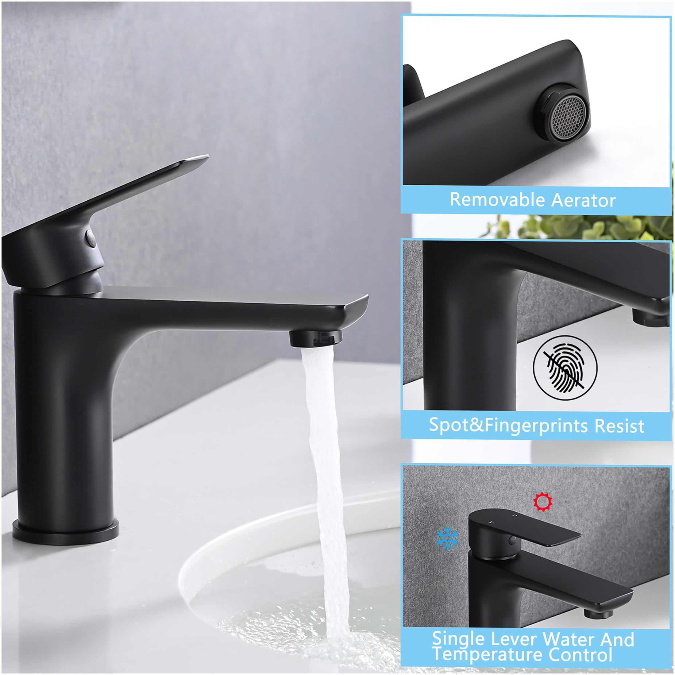JERFIT Single Hole Bathroom Sink Faucet, Matte Black Modern Vanity Faucet with Lever Handle, 1.2 GPM Low Flow, Deck Mount Brushed Nickel Finish Basin Tap for Bathroom Sink