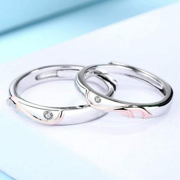 Sterling Silver Couple Ring Simple Geometric Rings Diamond Wedding Bands Matching Promise Rings for Him and Her Anniversary Jewelry Gifts