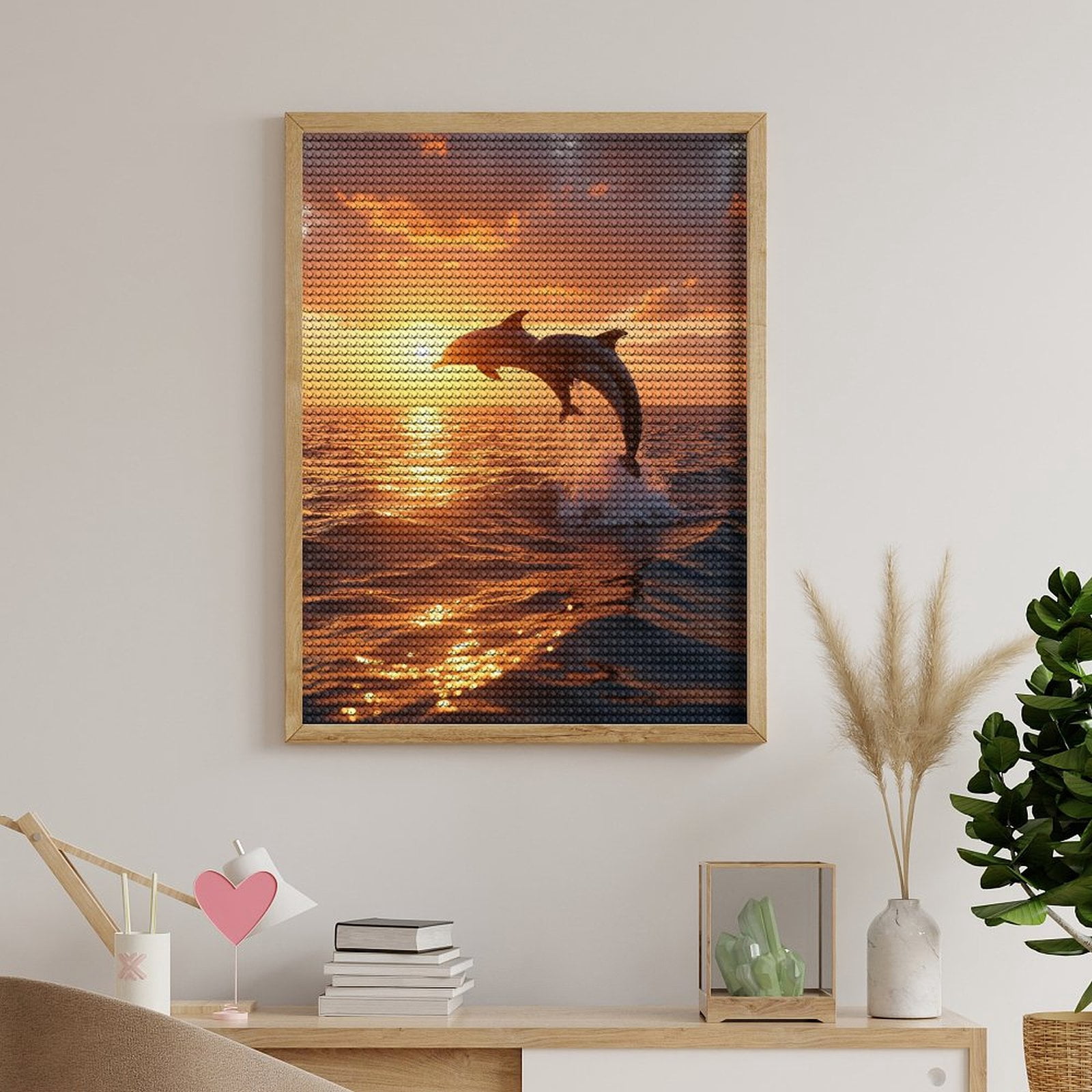 Diamond Art Kits for Adults - Dolphins Jumping Sunset Ocean Waves 5d Diamond Painting for Adults, Diamond Art for Adults Beginners, Frameless Diamond Painting Kits for Adults for Home Wall Decor
