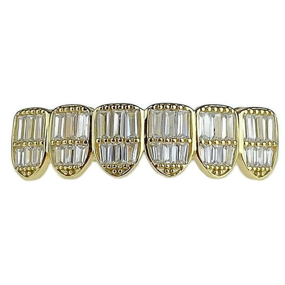 14k Gold Plated On Real Solid 925 Sterling Silver Grillz Baguette Bottom Six Teeth