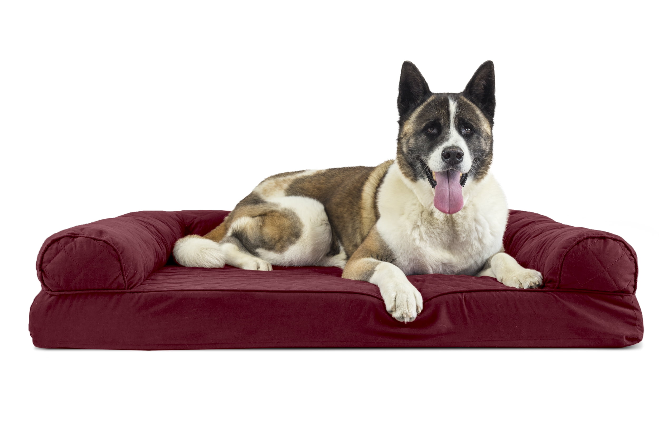 FurHaven Memory Foam Quilted Sofa Pet Bed for Dogs & Cats, Wine Red