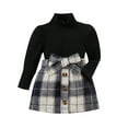 thumbnail image 2 of Musuos Kids Girls Dress Suit 1-5T Long Sleeve High Neck Knitting Tops Plaid Print Half Dress Waist Belt, 2 of 10