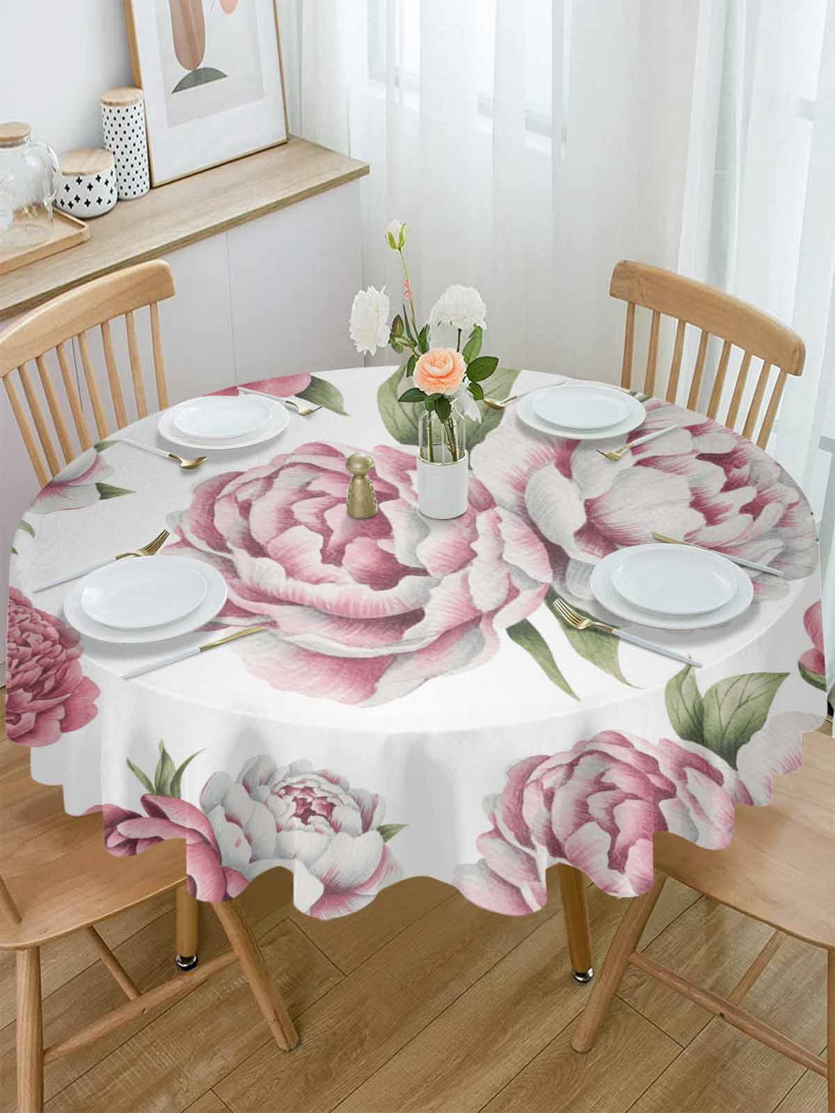Round Tablecloth Pink Rose Vintage Floral Waterproof Oil Proof Polyester Table Cloth Cover Decor for Home Dining Outdoor,Patio,Parties, 54" Dia. Watercolor Flower Pattern