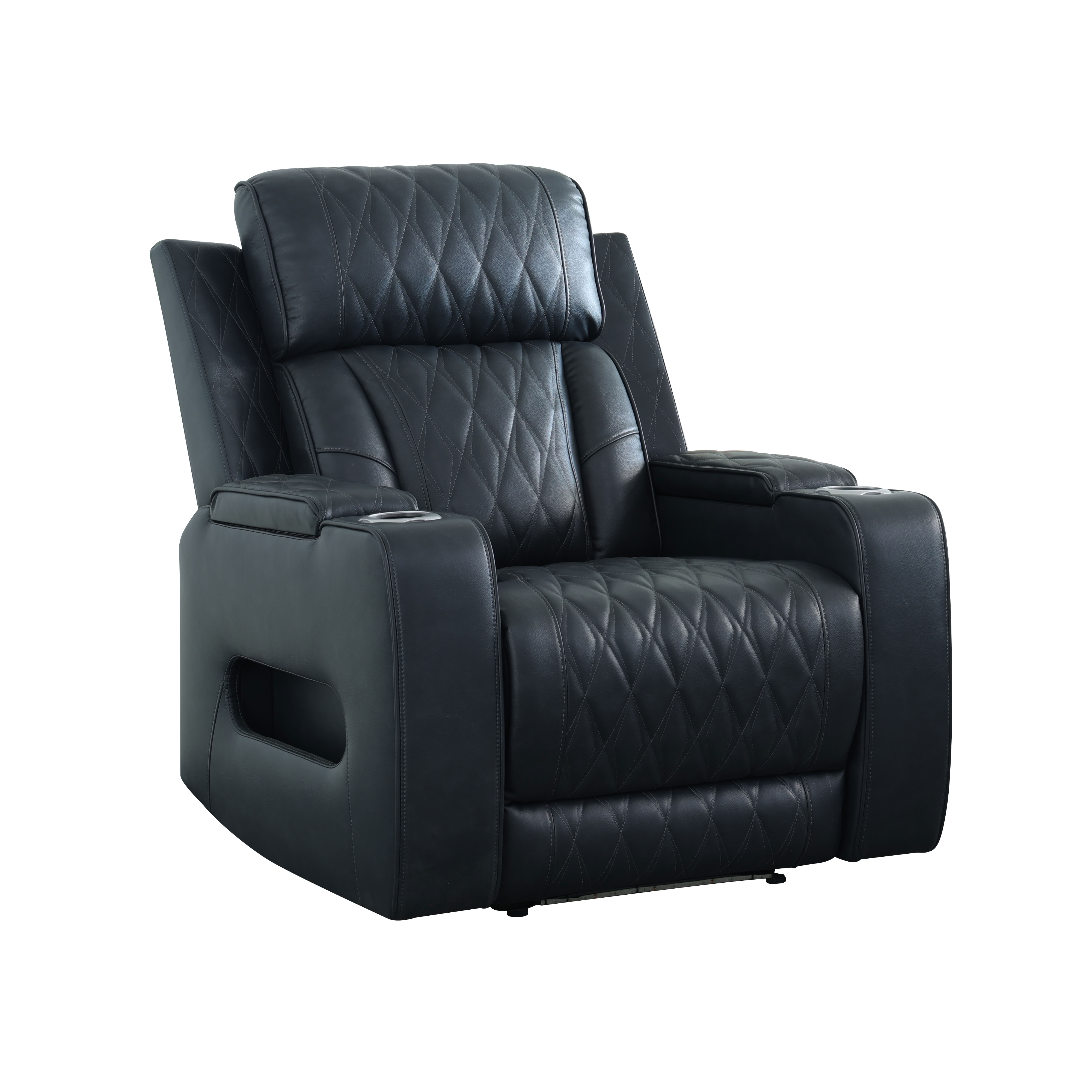 MAYEERTY Single Intelligent Recliner Sofa with Breathable Leather, Cup Holders & LED Light for Living Room Bedroom