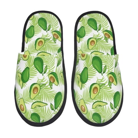 Balery Avocado And Tropical Palm Leaves Slient Indoor Furry Fleece Comfort House Shoes Soft Non-Slip Home Shoes Cotton slippers House Slippers-- Large