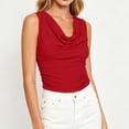 thumbnail image 3 of Womens Round Neck Satin Camisole Women’s Cowl Neck Tank Tops Sleeveless Ruched Pullover Tops Loose Casual Elegant Business Blouse Red M, 3 of 6