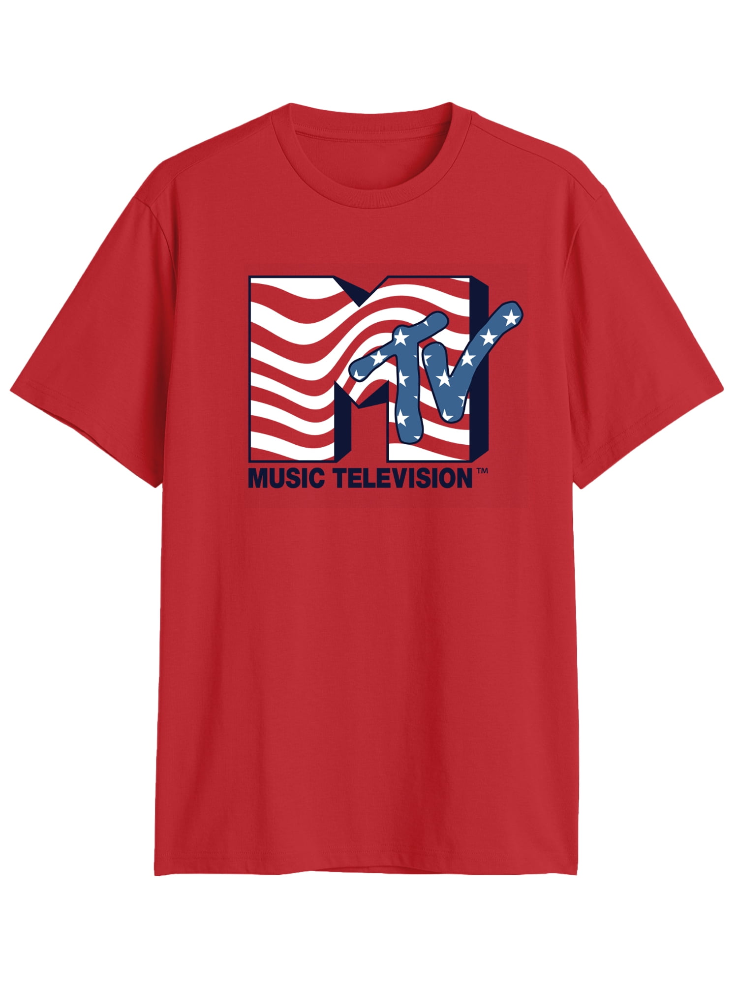 MTV Men's & Big Men's Americana Graphic Crew Neck Patriotic T-Shirt, Stars And Stripes MTV Logo, Sizes S-3XL