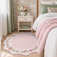 thumbnail image 2 of Lahome Washable 4' Round Scalloped Area Rug, Pink Floral Rugs for Living Room, Soft Non-Slip Low Pile Stain Resistant Boho Carpet for Bedroom Nursery Kid Room Playroom, Pink, 2 of 9