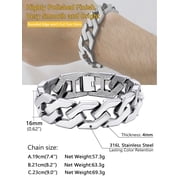 PROSTEEL Cuban Link Chain 16MM Bracelet for Men Stainless Steel Hip Pop Silver Chain Bracelets for Son, 7.4 Inches