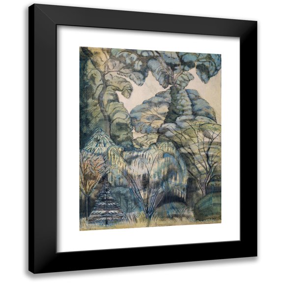 Paul Nash 12x14 Black Modern Framed Museum Art Print Titled - Trees in Bird Garden, Iver Heath (1913)