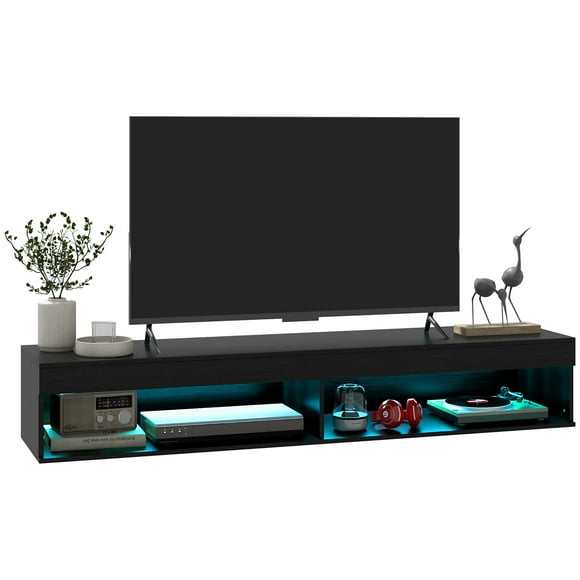 HOMCOM Meuble Télé Flottant avec Rangement et Lumières pour Téléviseurs jusqu'à 75 Pouces Noir