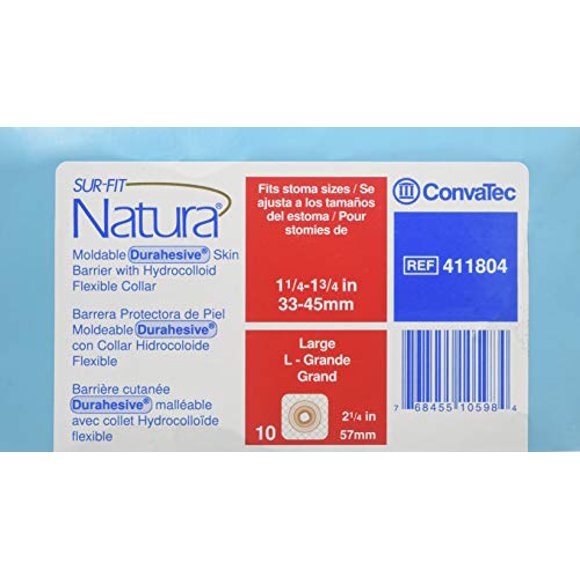 Ostomy Barrier Sur-Fit Natura®, Durahesive® Trim to Fit, Moldable, Flexible 2-1/4 Inch Flange Hydrocolloid 1-1/4 to 1-3/4 Inch Stoma - 10/BX (MFN # 411804)