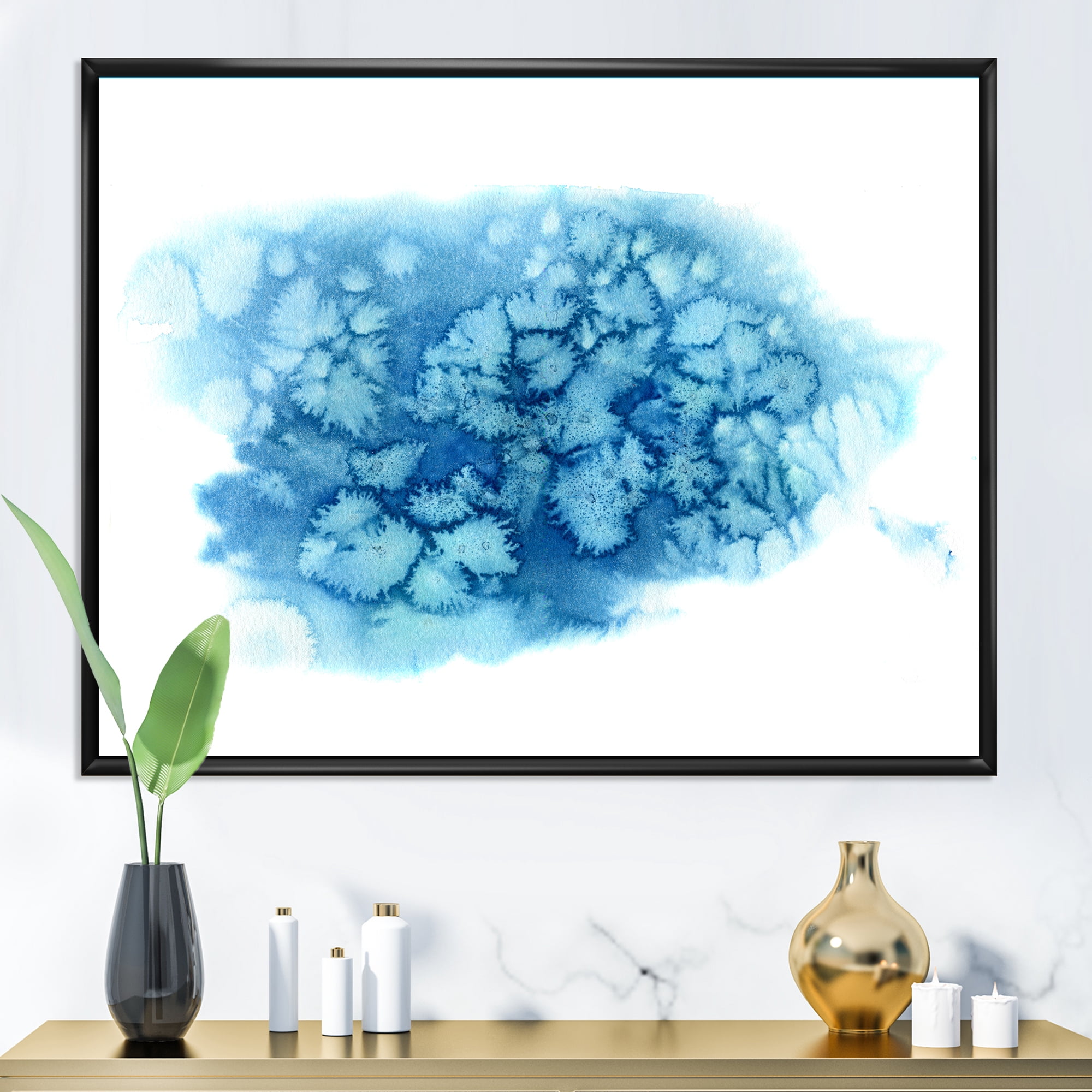 Designart 'Abstract Blue Turquoise Cloud' Modern Framed Canvas Wall Art Print