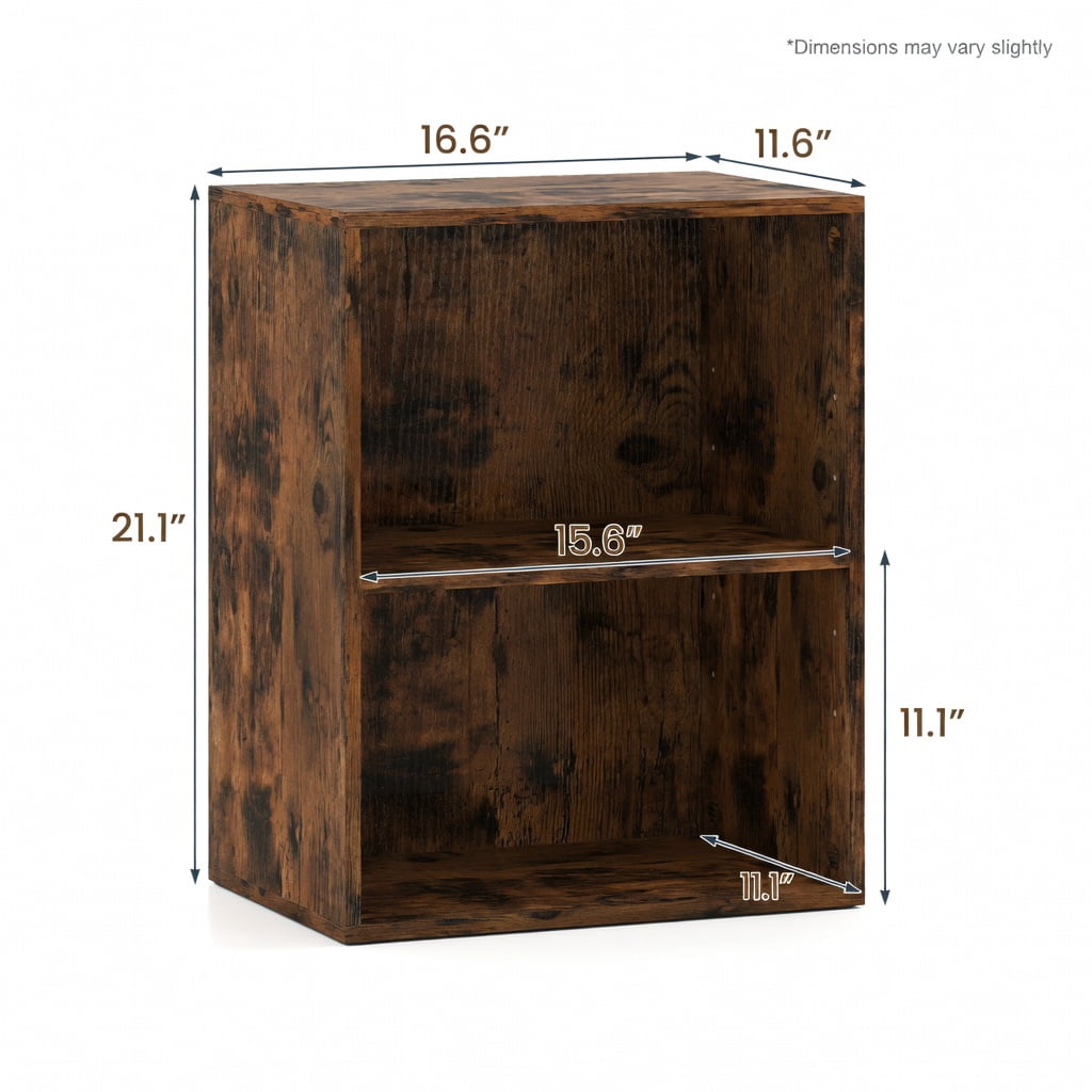 Topcobe 2-Cube Bookcase Floor Standing Open Bookshelf with 5-Position Adjustable Shelf, Corner Bookshelf, Storage Shelf, Book Organizer-Brown