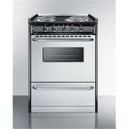 24 in. Slide-In Electric Range with Stainless Steel Doors & Black Porcelain Top, Replaces TEM630R