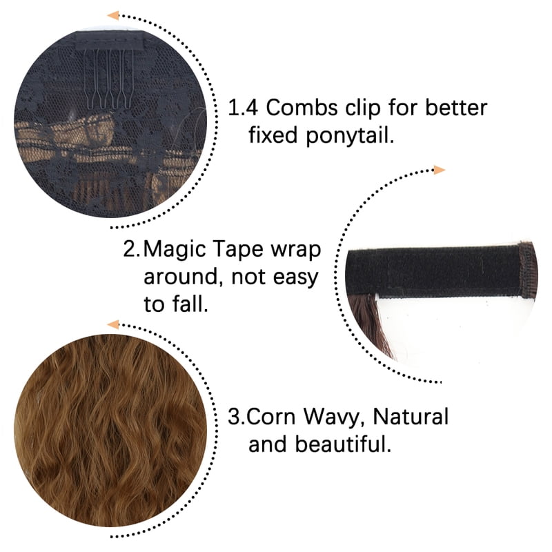 Synthetic Long Corn Curly Ponytail Wrap Around Pony Tail Clip in Hair Extensions Natural Hairpiece Headwear Hair Brown Black