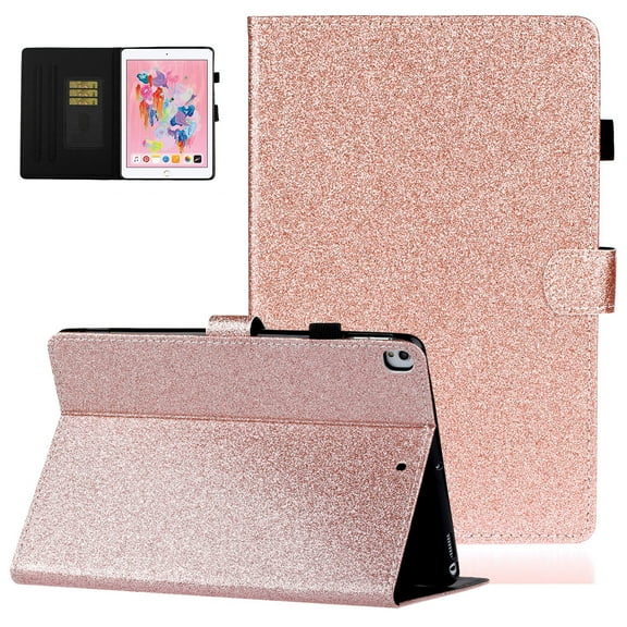 Allytech 10.2" iPad Case, iPad 10.2" 8th 7th Gen Case,PU Leather Glitter Slim Folio Flip Smart Cover Auto Sleep Wake Full Protection Pencil Holder Case Cover for Apple iPad 10.2 2020/2019,Rosegold