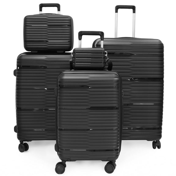 Babyqueen 5 Piece Luggage Set Hardshell Suitcases with Spinner Wheels & TSA Lock Lightweight Carry-on and Checked Suitcase Large Travel Sets for Family, Black