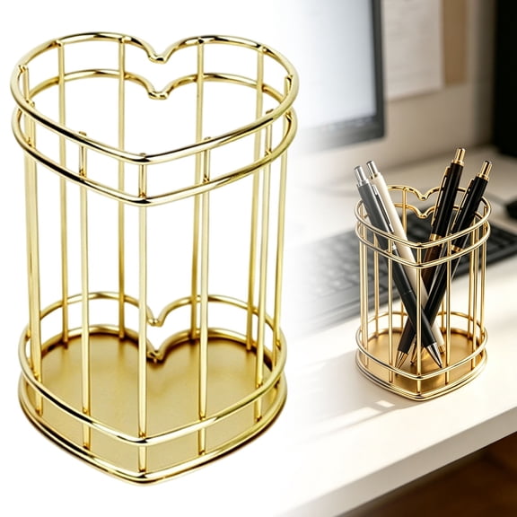 Gold Metal Pen Holder for Desk, Makeup Brushes Cup, Pencil Holders, Office&Home Organizer